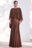 Blue Satin Mermaid Boat Neck Long Mother Of the Bride Dress with Cape