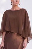 Blue Satin Mermaid Boat Neck Long Mother Of the Bride Dress with Cape