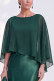 Blue Satin Mermaid Boat Neck Long Mother Of the Bride Dress with Cape