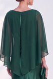 Blue Satin Mermaid Boat Neck Long Mother Of the Bride Dress with Cape