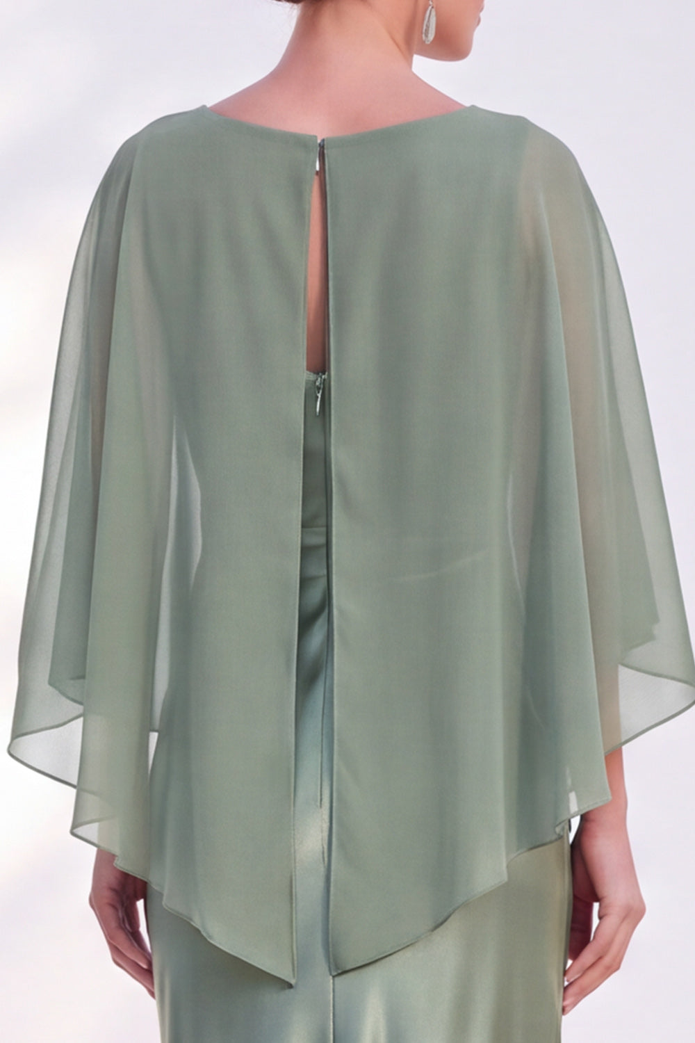 Blue Satin Mermaid Boat Neck Long Mother Of the Bride Dress with Cape