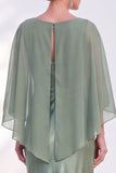 Blue Satin Mermaid Boat Neck Long Mother Of the Bride Dress with Cape