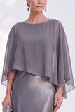 Blue Satin Mermaid Boat Neck Long Mother Of the Bride Dress with Cape