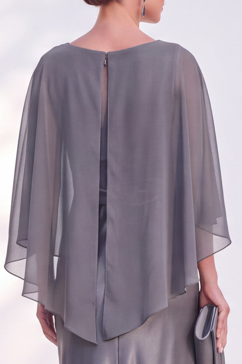 Blue Satin Mermaid Boat Neck Long Mother Of the Bride Dress with Cape