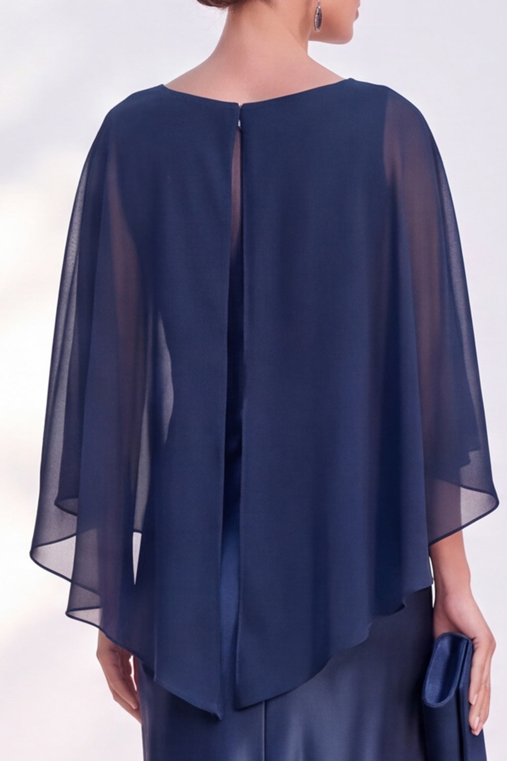 Blue Satin Mermaid Boat Neck Long Mother Of the Bride Dress with Cape