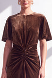 Burgundy Velvet Mermaid Ruched Long Holiday Dress with Sleeves