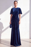 Burgundy Velvet Mermaid Ruched Long Holiday Dress with Sleeves