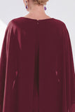 Burgundy Chiffon Bodycon Round Neck Midi Holiday Dress with Cape