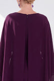 Burgundy Chiffon Bodycon Round Neck Midi Holiday Dress with Cape