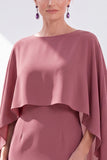 Burgundy Chiffon Bodycon Round Neck Midi Holiday Dress with Cape
