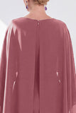 Burgundy Chiffon Bodycon Round Neck Midi Holiday Dress with Cape