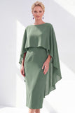 Burgundy Chiffon Bodycon Round Neck Midi Holiday Dress with Cape