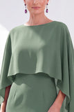 Burgundy Chiffon Bodycon Round Neck Midi Holiday Dress with Cape