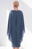 Burgundy Chiffon Bodycon Round Neck Midi Holiday Dress with Cape