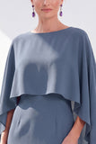 Burgundy Chiffon Bodycon Round Neck Midi Holiday Dress with Cape