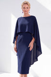 Burgundy Chiffon Bodycon Round Neck Midi Holiday Dress with Cape