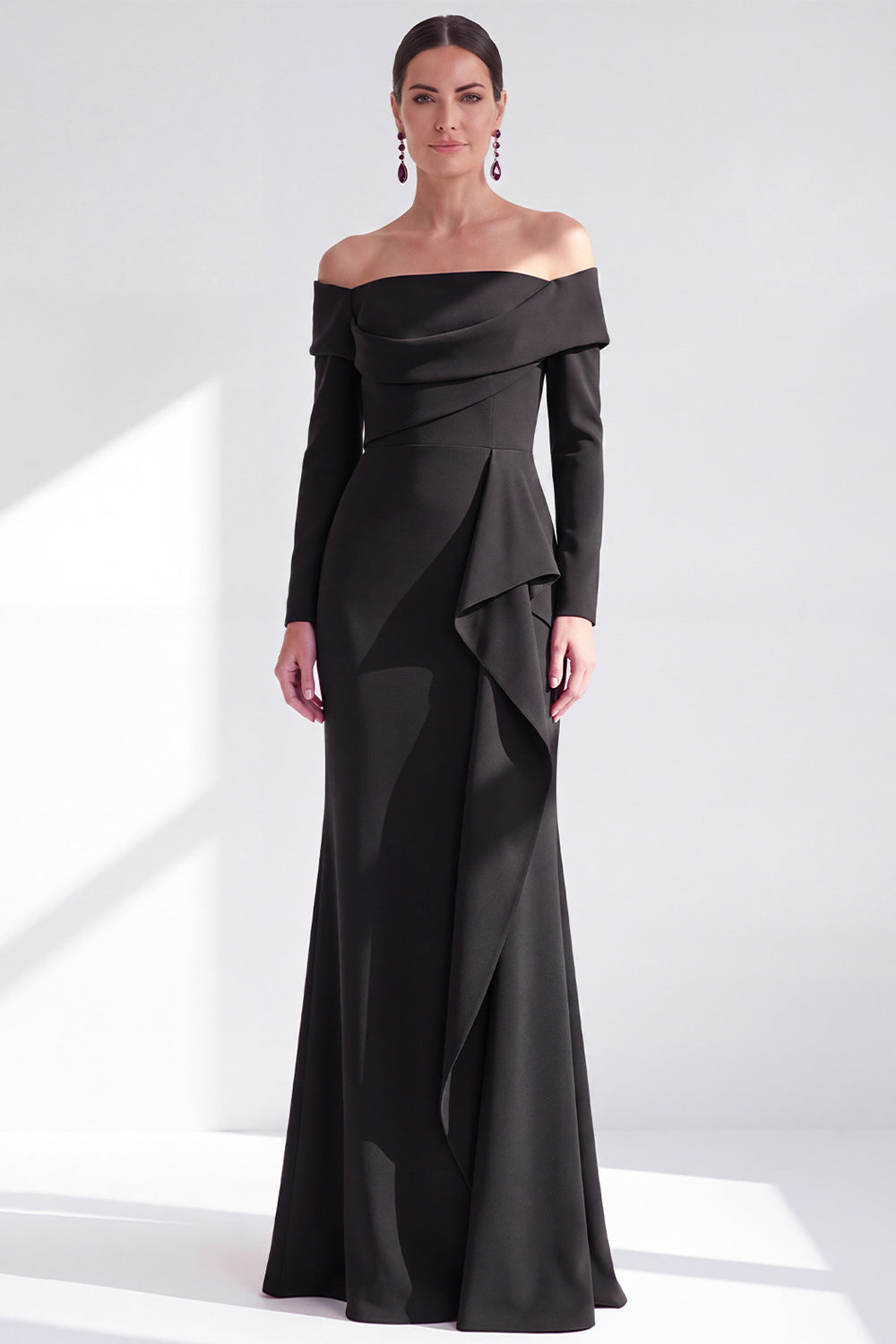 Dark Purple Mermaid Ruched Ruffled Long Sleeves Holiday Dress