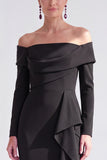 Dark Purple Mermaid Ruched Ruffled Long Sleeves Holiday Dress