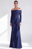 Dark Purple Mermaid Ruched Ruffled Long Sleeves Holiday Dress