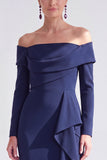 Dark Purple Mermaid Ruched Ruffled Long Sleeves Holiday Dress