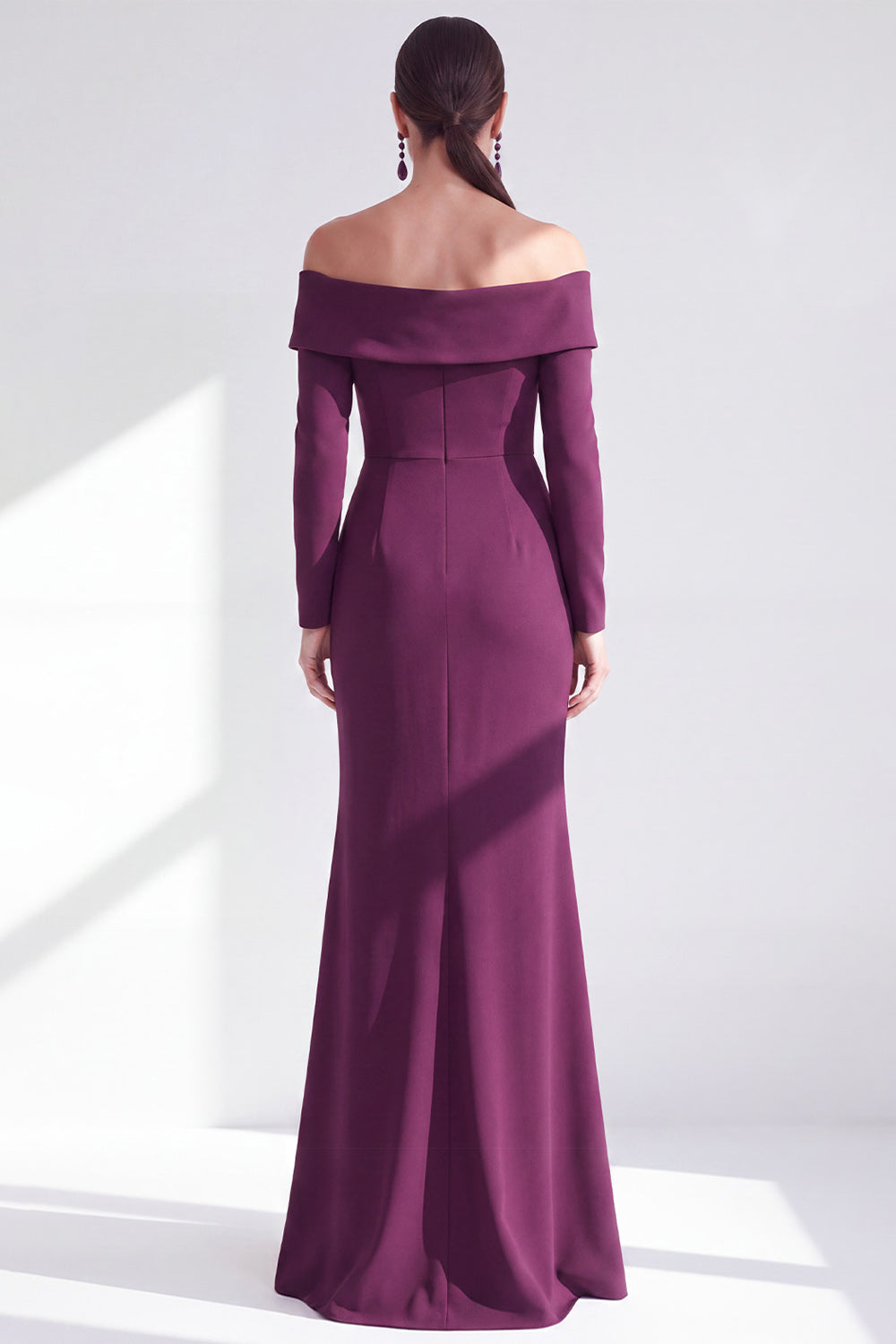 Dark Purple Mermaid Ruched Ruffled Long Sleeves Holiday Dress