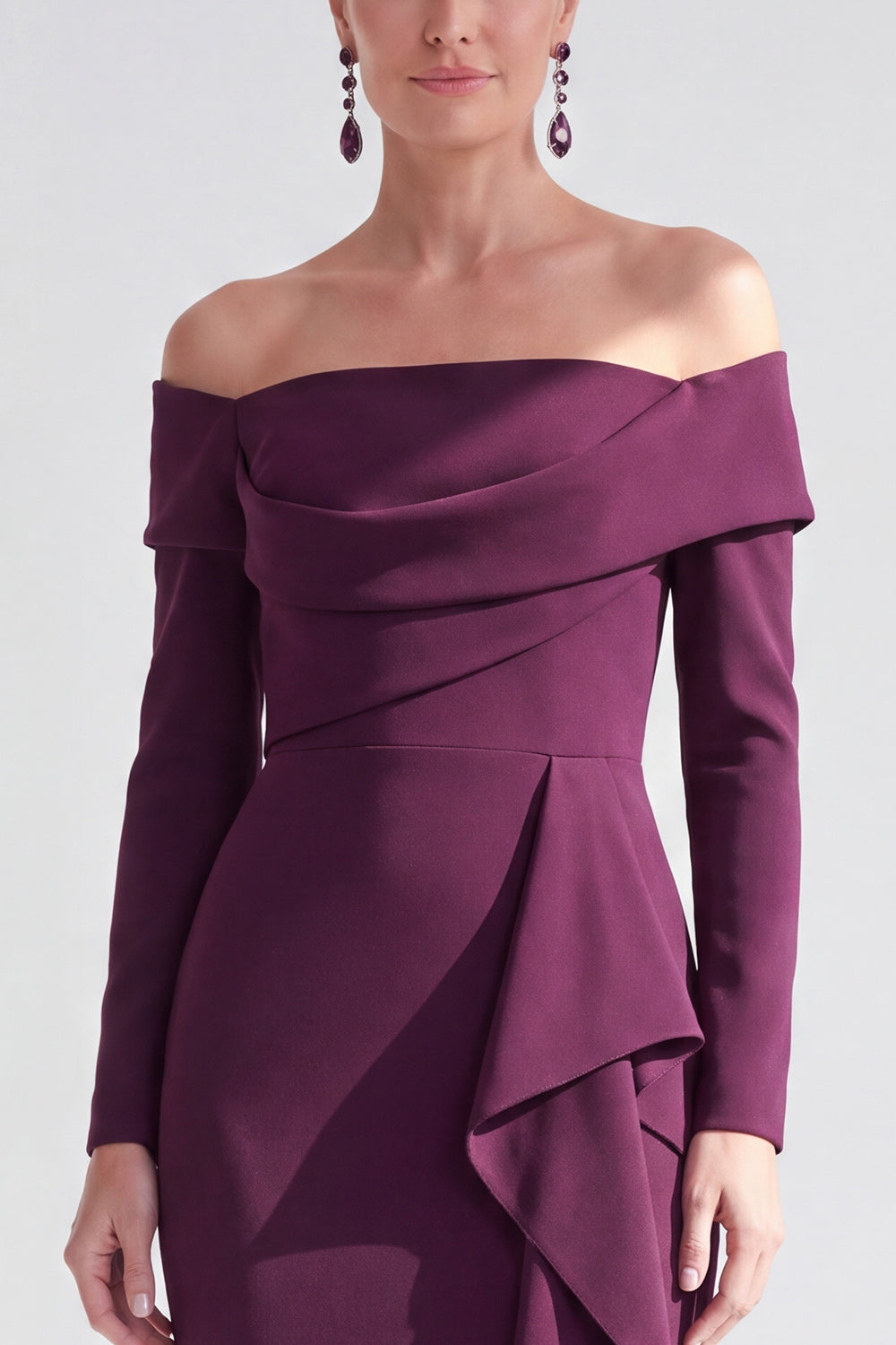 Dark Purple Mermaid Ruched Ruffled Long Sleeves Holiday Dress