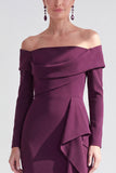 Dark Purple Mermaid Ruched Ruffled Long Sleeves Holiday Dress