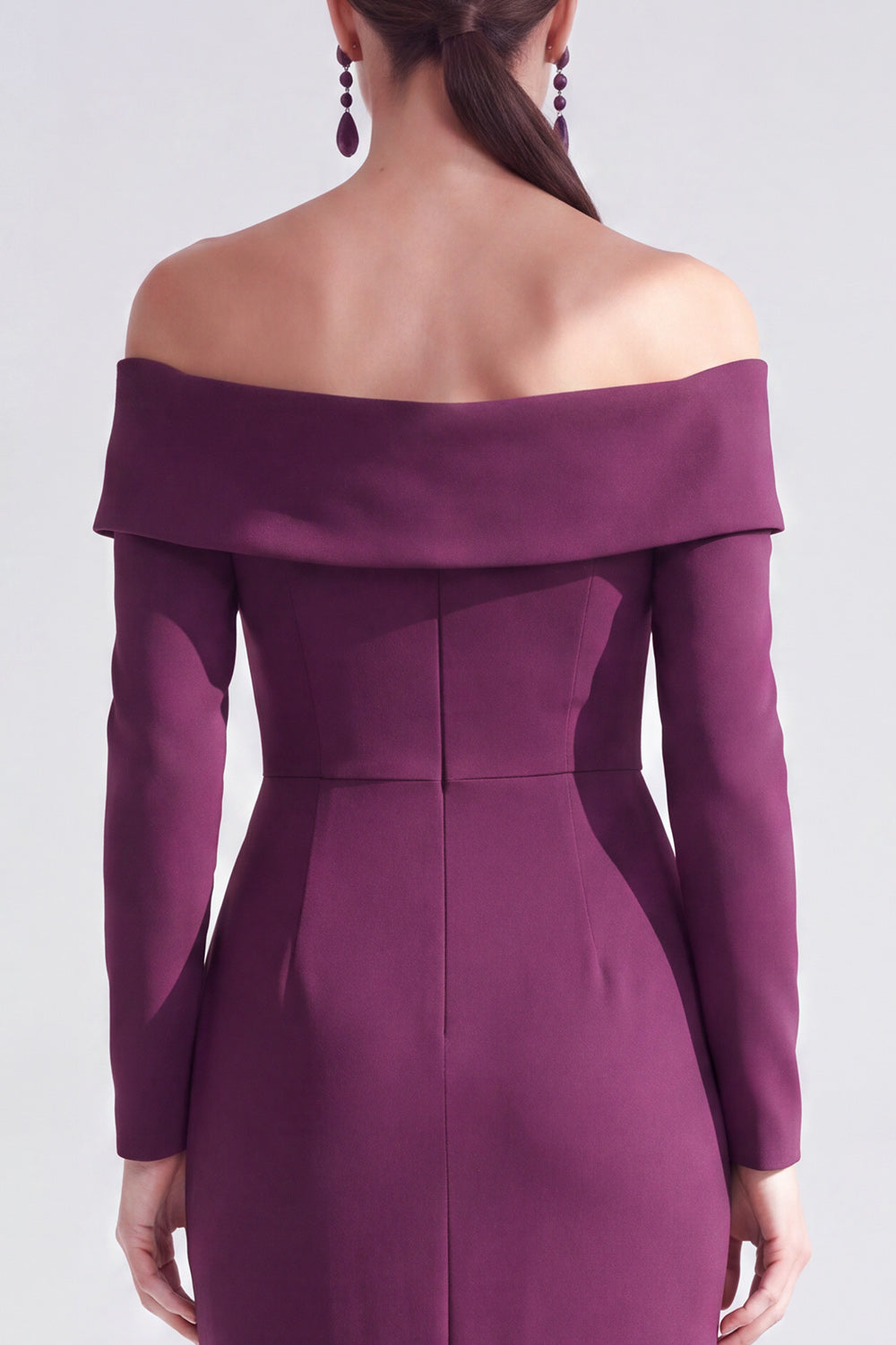 Dark Purple Mermaid Ruched Ruffled Long Sleeves Holiday Dress