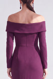 Dark Purple Mermaid Ruched Ruffled Long Sleeves Holiday Dress