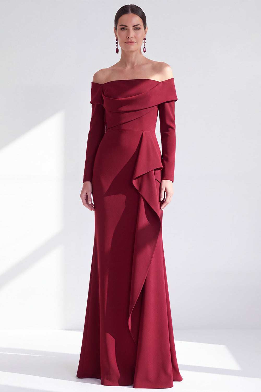 Dark Purple Mermaid Ruched Ruffled Long Sleeves Holiday Dress
