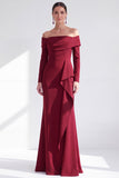 Dark Purple Mermaid Ruched Ruffled Long Sleeves Holiday Dress