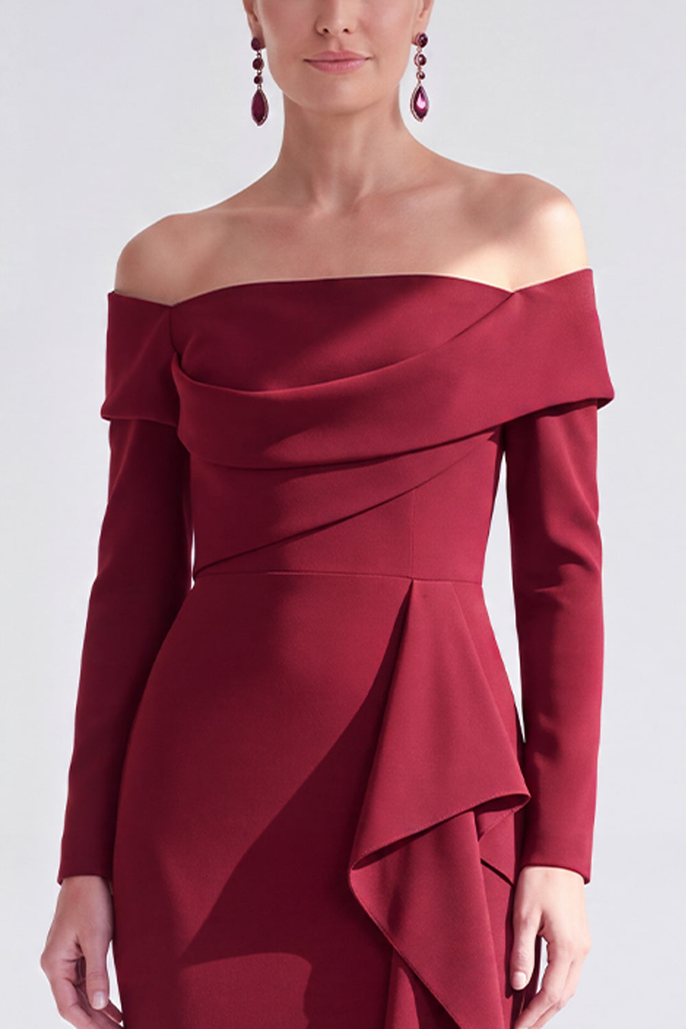 Dark Purple Mermaid Ruched Ruffled Long Sleeves Holiday Dress