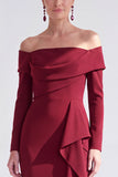 Dark Purple Mermaid Ruched Ruffled Long Sleeves Holiday Dress