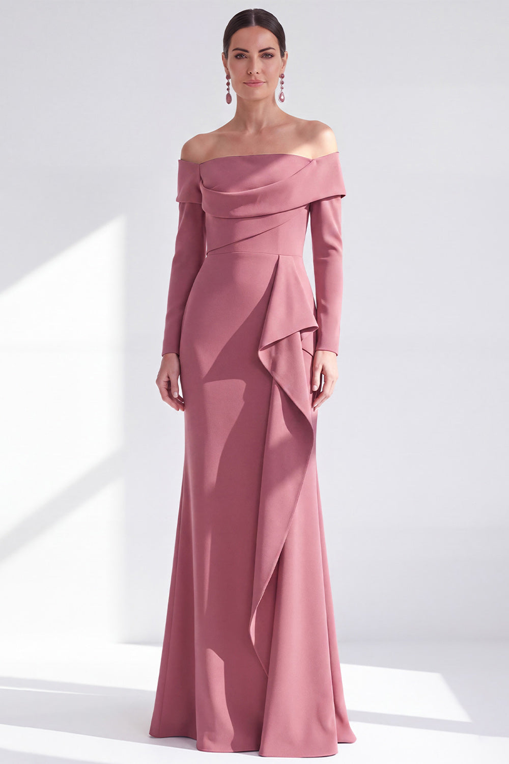 Dark Purple Mermaid Ruched Ruffled Long Sleeves Holiday Dress