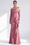 Dark Purple Mermaid Ruched Ruffled Long Sleeves Holiday Dress