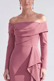 Dark Purple Mermaid Ruched Ruffled Long Sleeves Holiday Dress