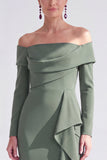 Dark Purple Mermaid Ruched Ruffled Long Sleeves Holiday Dress