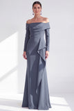 Dark Purple Mermaid Ruched Ruffled Long Sleeves Holiday Dress