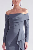 Dark Purple Mermaid Ruched Ruffled Long Sleeves Holiday Dress