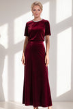 Coffee Velvet A Line Beaded Round Neck Maxi Holiday Dress with Sleeves