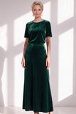 Coffee Velvet A Line Beaded Round Neck Maxi Holiday Dress with Sleeves