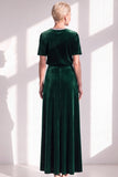 Coffee Velvet A Line Beaded Round Neck Maxi Holiday Dress with Sleeves