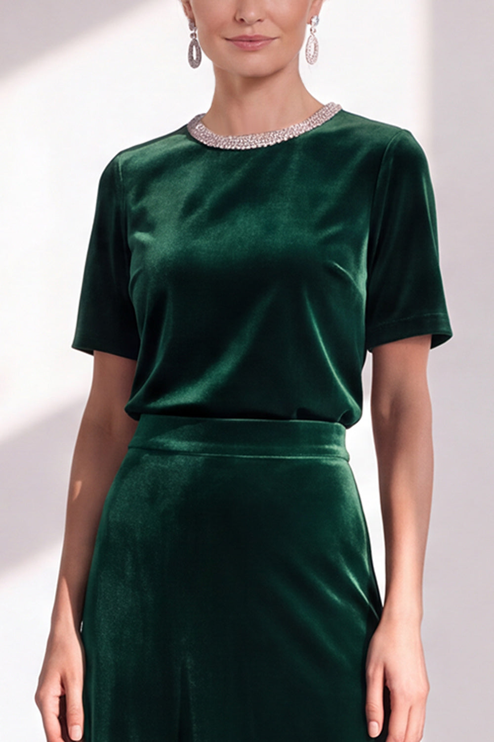 Coffee Velvet A Line Beaded Round Neck Maxi Holiday Dress with Sleeves