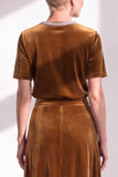 Coffee Velvet A Line Beaded Round Neck Maxi Holiday Dress with Sleeves