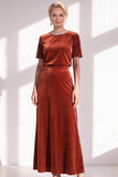 Coffee Velvet A Line Beaded Round Neck Maxi Holiday Dress with Sleeves