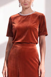 Coffee Velvet A Line Beaded Round Neck Maxi Holiday Dress with Sleeves
