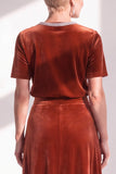 Coffee Velvet A Line Beaded Round Neck Maxi Holiday Dress with Sleeves