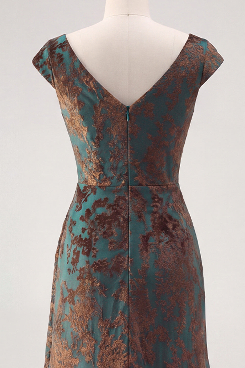 Dark Green Floral V-Neck Ruched Long Velvet Holiday Dress