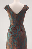 Dark Green Floral V-Neck Ruched Long Velvet Holiday Dress