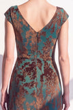 Dark Green Floral V-Neck Ruched Long Velvet Holiday Dress